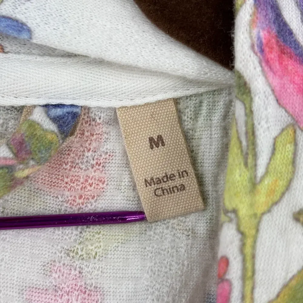 Soft Surroundings Bath Robe Size M White Multi Floral Belted Pockets Stretch - Picture 4 of 11